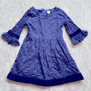GAP‎ Kids Navy Floral Lace Dress Velvet Trim Size Small